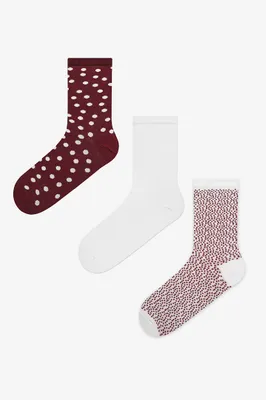 Dotted 3in1 Burgundy Multi Color Socket Socks