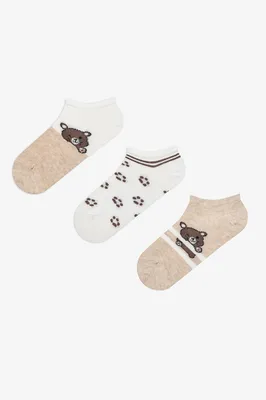 Bear Paw 3in1 Beige Multi Colour Liner Socks