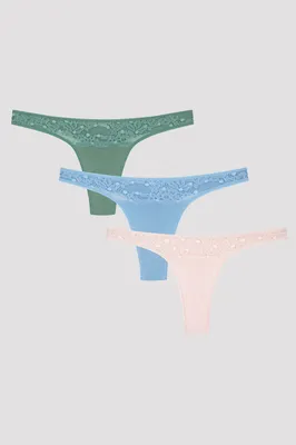 WATERFALL LACE DETAILED 3LU THONG PLC93KVJ23SK