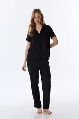 Lilah Satin Short Sleeve Shirt & Pants Set PN06F6ER26IY