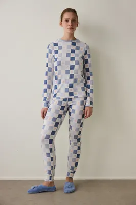 Floral Gingham Long Sleeve Pants Set PN0V79O925SK