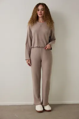 MOCHA WAFFLE LONG-SLEEVE PANTS SET PN1IBH8A25SK