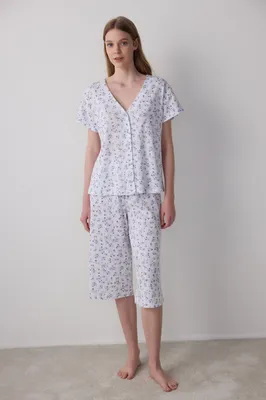 Lilah Pointelle Short Sleeve Capri Set PN1T4EU825SK