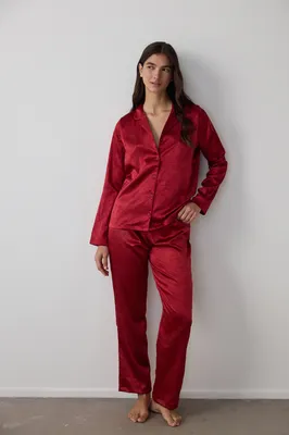 Red Solid Satin Shirt & Pant Set PN3AXA9H25SK