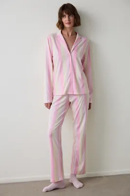 Pink Stripes Long Sleeve Shirt & Pants Set PN4XVO0225SK