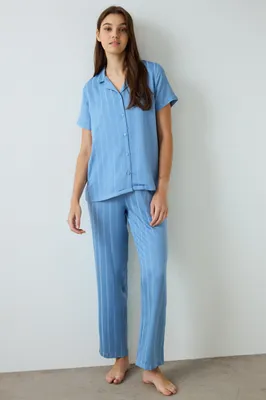 Luna Satin Short Sleeve Shirt & Pants Set PN5K2Y7F25SK