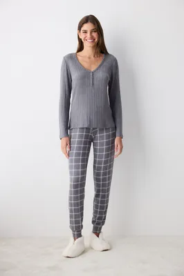 COZY TIME GREY LS PANT SET PN6R7NKO24SK