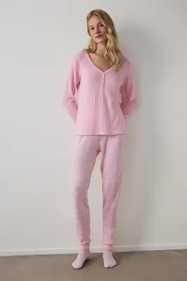 Cozy Time Pink Checked Shirt & Pant Set PN7K9T6C25SK