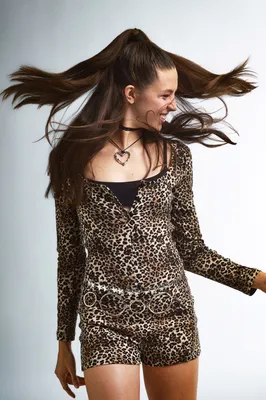 Leopard Pointelle Long Sleeve Jumpsuit PNCA6M6J26IY