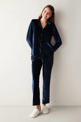 CONCEPT NAVY VELVET LS G?MLEK PANT SET PNEP3PTA23SK