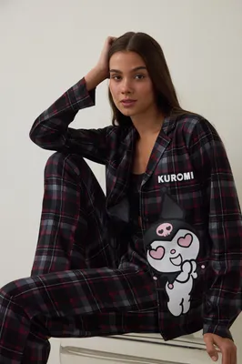 KUROMI CHECKED LONG-SLEEVE SHIRT & PANT SET PNF85MC725SK