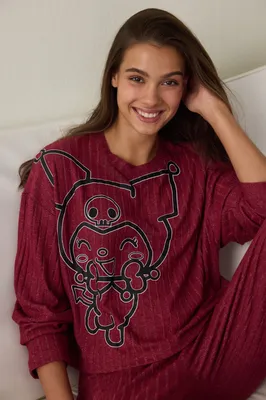 Kuromi Maroon Soft Shirt & Pant Set PNH9AY9325SK