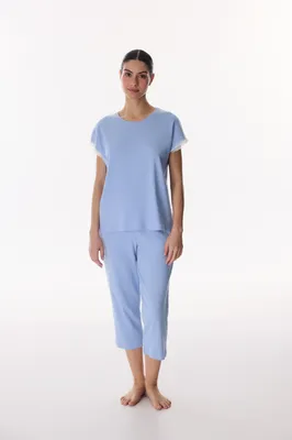 Chloe Blue Short Sleeve Capri Set PNQ6H7BM26IY