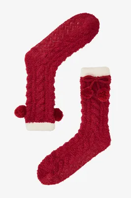 NY Red Pompom Socks PNUESHQF25SK
