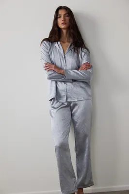 Grey Satin Shirt & Pant Set PNX44R4C25SK