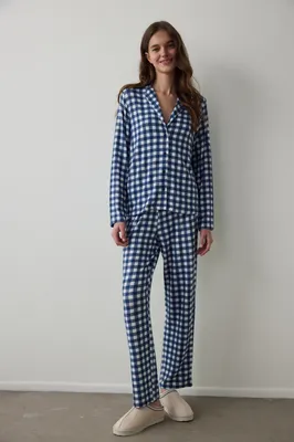 Blue Gingham Shirt & Pant Set PNYK0QBR25SK