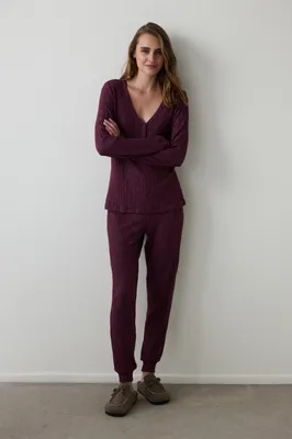Cozy Time Maroon Long Sleeve Pants Set PNZN7WZW25SK